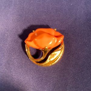 Vintage AVON Signed Textured Gold Tone Coral Rose Brooch